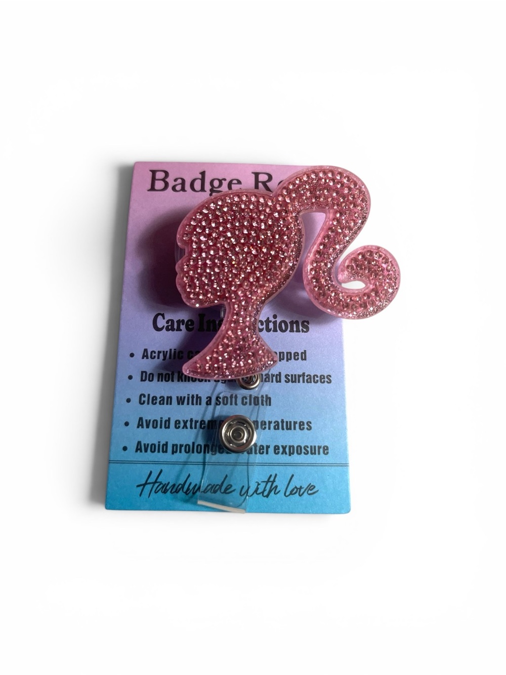 Barbie Pink Rhinestone Silhouette Badge Reel - Women Accessories